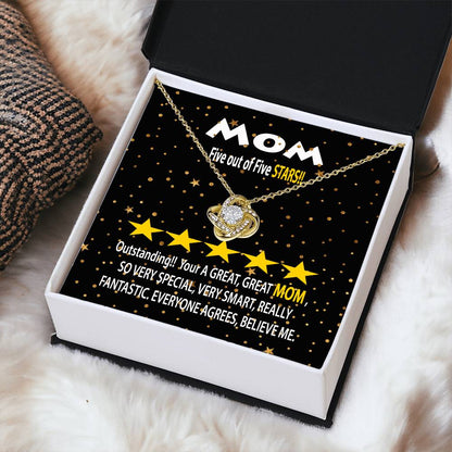 Humorous Gift For Mom Five Star Review For Mom Message Card Gift Necklace For Mom Funny Gift Necklace For Mom Birthday Mother's Day Gift Necklace Love Knot Necklace