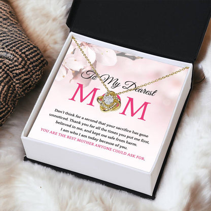 Thank You To My Dearest Mom Elegant Center Cz Love Knot Pendant Necklace Love Knot Necklace