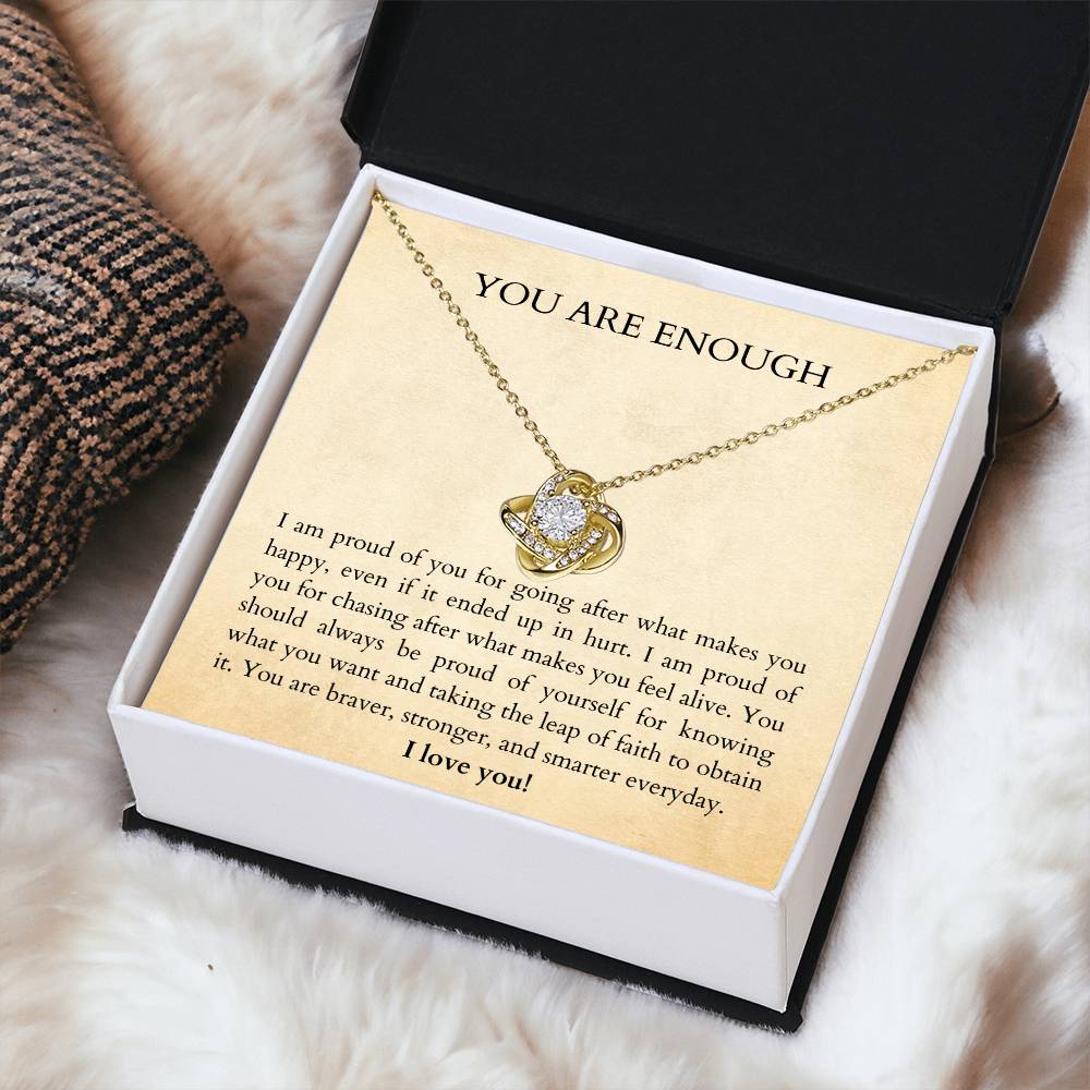 Affirm Gift For Bestie. You Are Enough. You Are Loved. Gift Idea For Bestie. Affirm Necklace. Words Of Wisdom Gift. Gift Of Encoura Love Knot Necklace