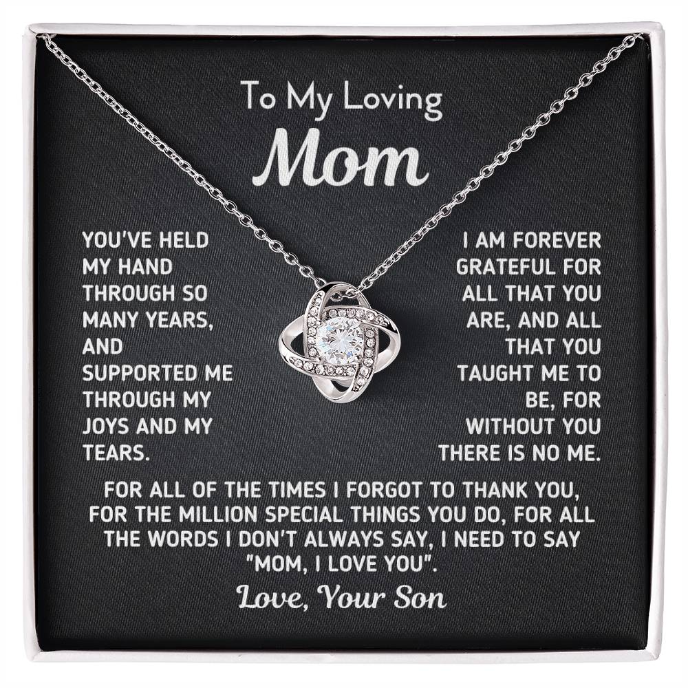 Gift For Mom From Son - Without You There Is No Me White Necklace Love Knot Necklace