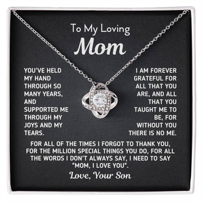 Gift For Mom From Son - Without You There Is No Me White Necklace Love Knot Necklace