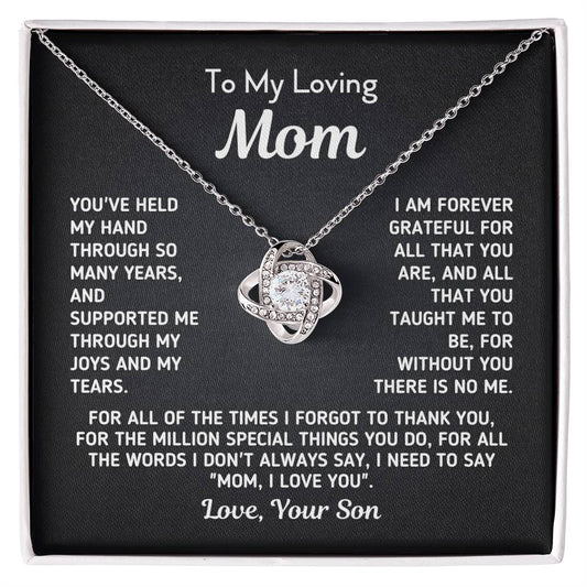 Gift For Mom From Son - Without You There Is No Me White Necklace Love Knot Necklace