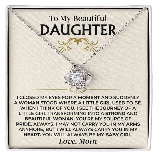 To My Beautiful Daughter - Mom - Love Knot Necklace