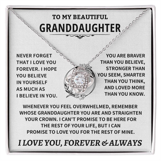Beautiful Granddaughter Gift Love Knot Necklace