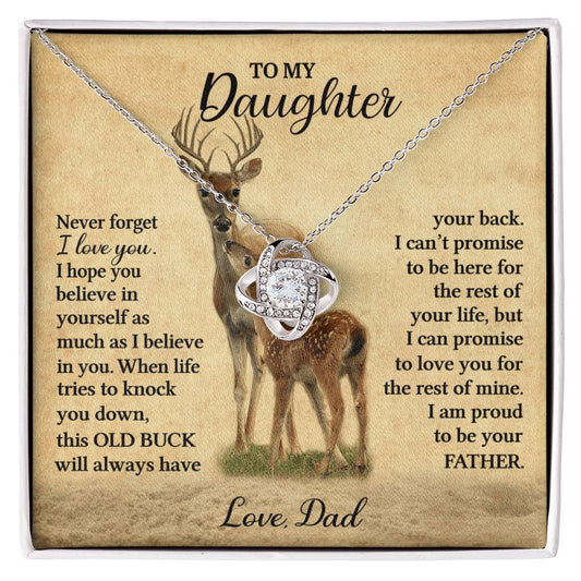 Gift For Daughter Never Forget I Love You Love Dad Necklace (Deer) Love Knot Necklace