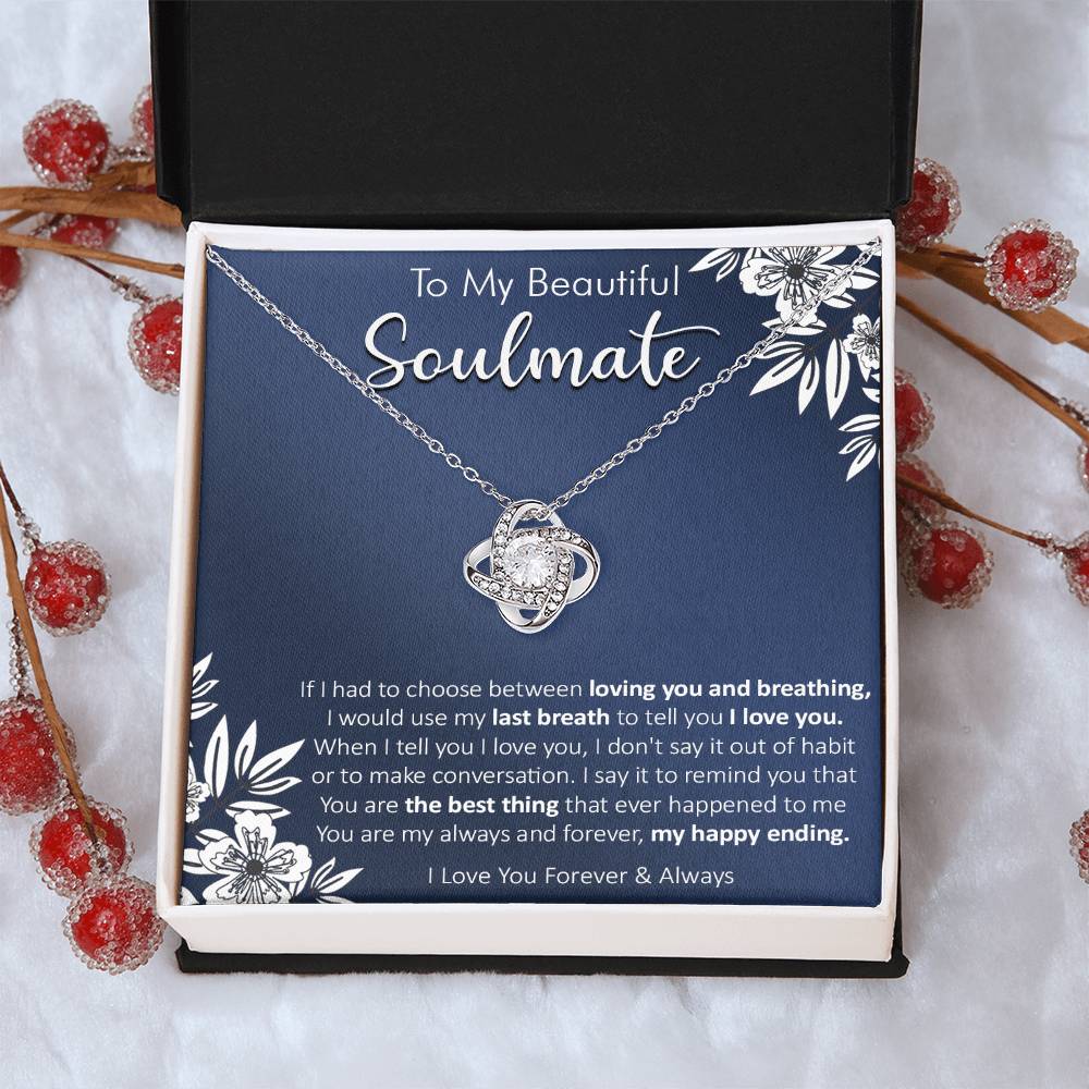 Gift For Your Soulmate - Last Breath Habit Navy Flower Love Knot Necklace Love Knot Necklace