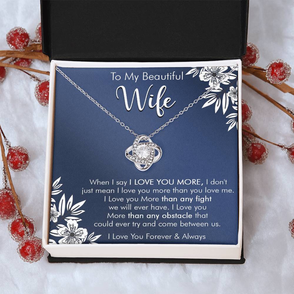 Gift For Wife Love You More Navy Flower Love Knot Necklace Love Knot Necklace