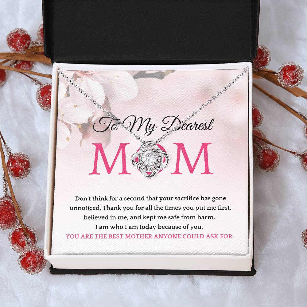 Thank You To My Dearest Mom Elegant Center Cz Love Knot Pendant Necklace Love Knot Necklace