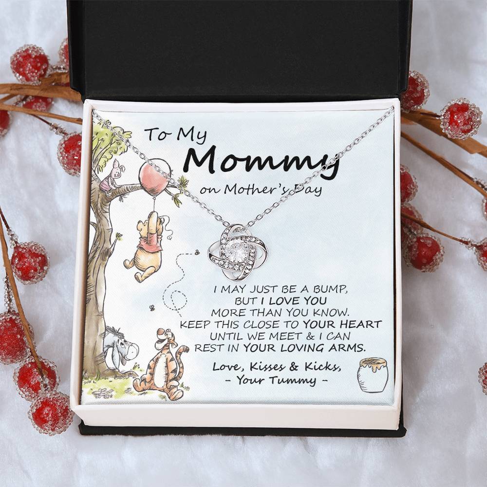 New Mommy Necklace New Mom Gift Mom To Be Winnie The Pooh Baby Shower Gift First Time Mom Pregnancy Gift Love Knot Necklace