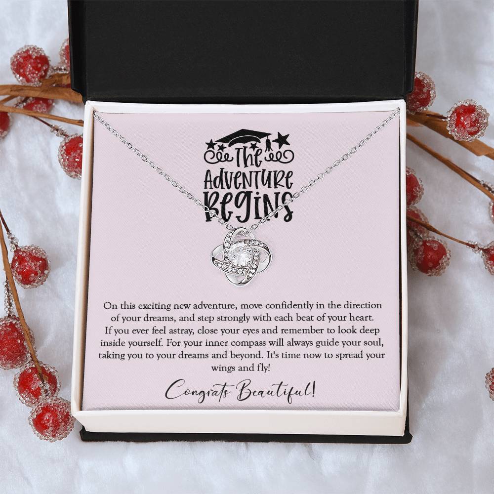 The Adventure Begins - Graduation Necklace Gift For Her Class Of 2022 Hight School College Graduation Gift Love Knot Necklace