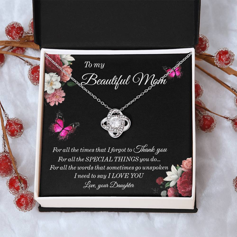 To My Beautiful Mom Necklace Sentimental Gift For Mom From Daughter Mom Birthday Gift Mother's Day Jewelry Gift Love Knot Necklace