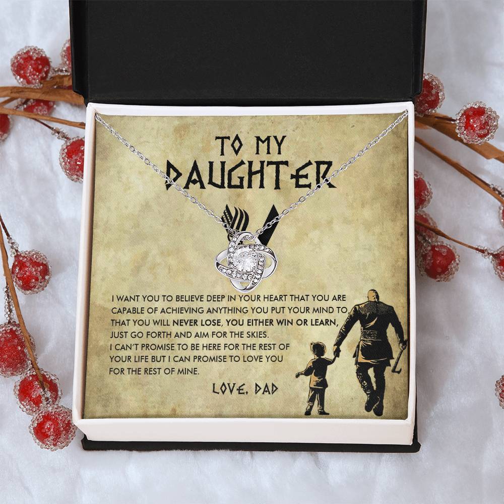 To My Daughter Jewelry With Luxury Box Daughter Birthday Gift Viking Girl  Bold Brave Strong Viking Dad Chr Love Knot Necklace