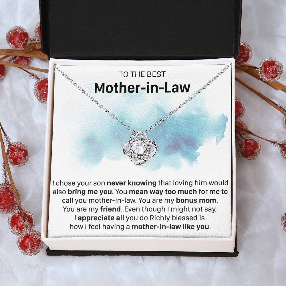 Gift For Mother-In-Law Never Knowing Bonus Mom Love Knot Necklace Love Knot Necklace