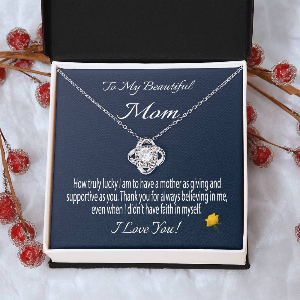 To My Beautiful Mom Gift Necklace Message Card Necklace For Mom Mom Birthday Gift Mother's Day Gift Necklace F Love Knot Necklace