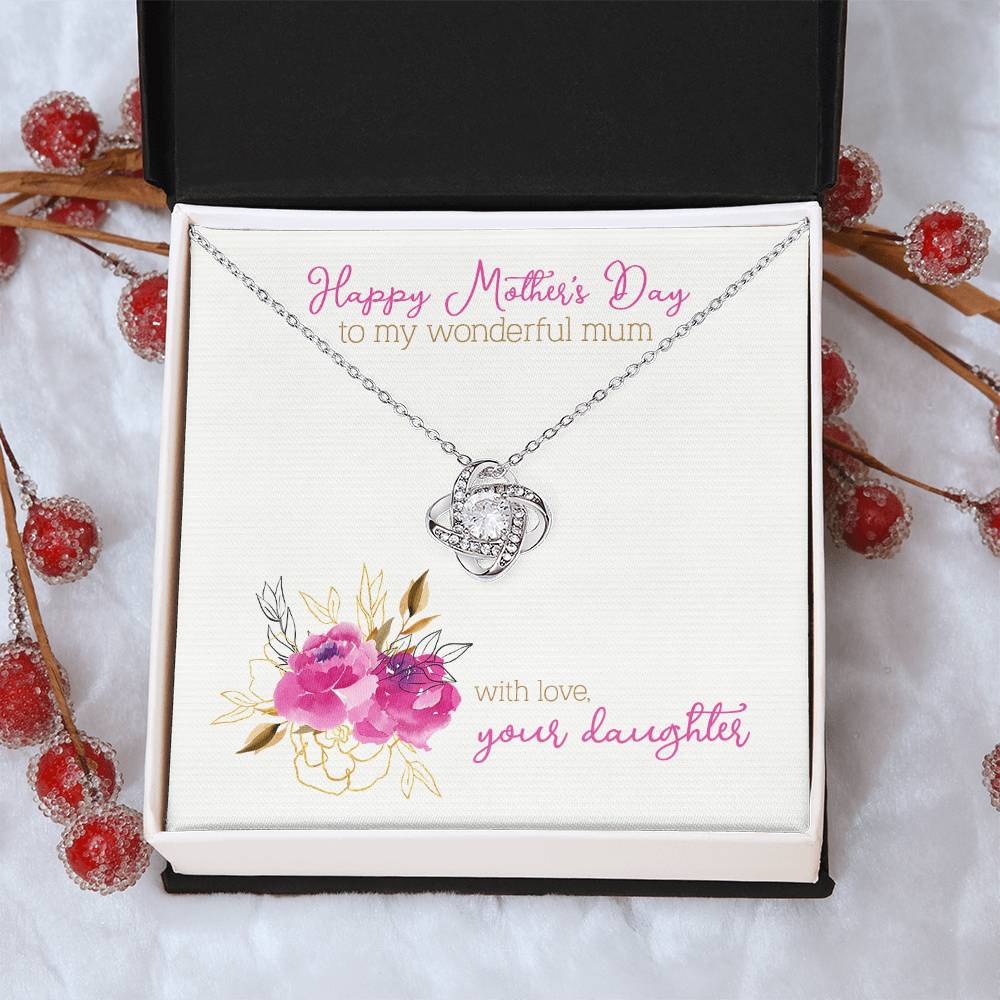 Mothers Day Gift To Mum From Daughter Love Knot Necklace White Gold Cubic Zirconia Mother's Day Gift Love Knot Necklace