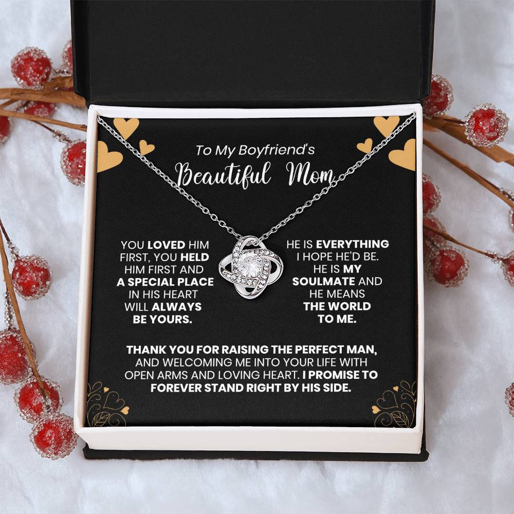 To My Boyfriend's Mom - Thank You For Raising The Perfect Man - Love Knot Necklace Love Knot Necklace