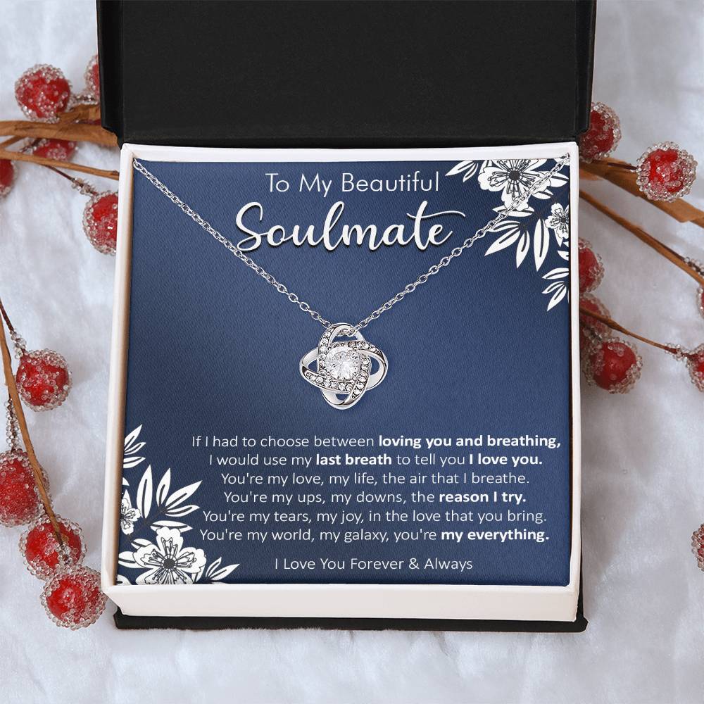 Gift For Your Soulmate - Last Breath I Breath Navy Flower Love Knot Necklace Love Knot Necklace