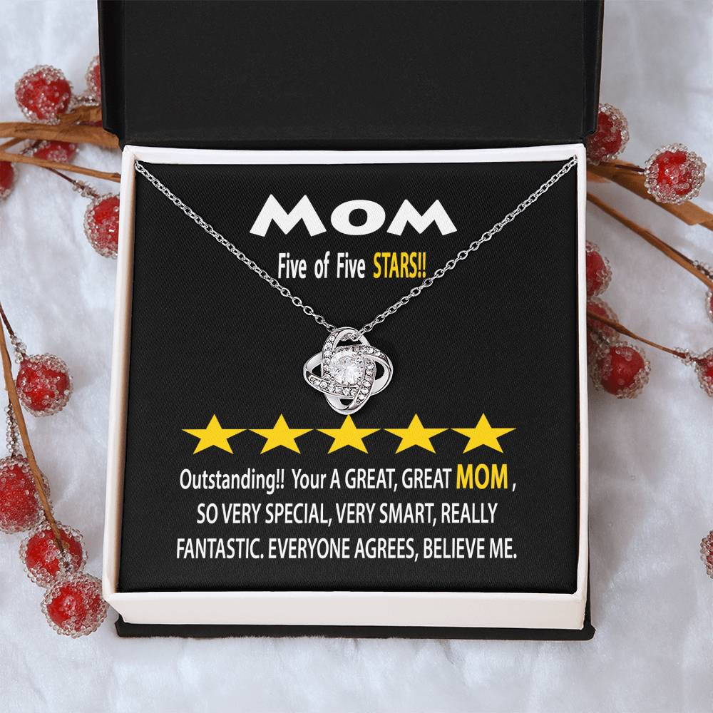 To Mom Gift Necklace With Message Card Five Star Review For Mom Mother's Day Gift Necklace Mom Birthday Gift Ne Love Knot Necklace
