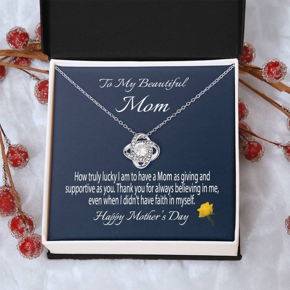 To My Beautiful Mom Gift Necklace Mother's Day Message Card Necklace For Mom To Mom From Daughter Gift To Mom From Son Gift Ne Love Knot Necklace