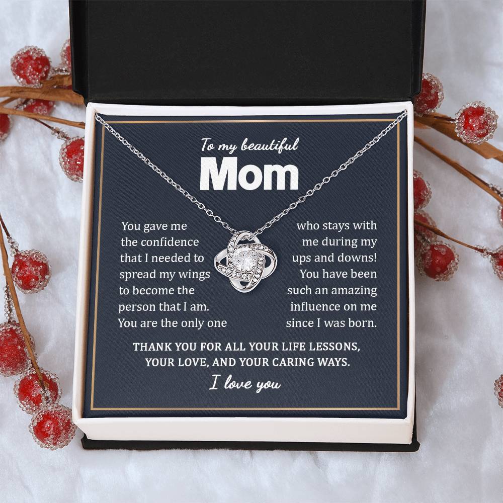 To My Beautiful Mom Necklace Gift From Daughter On Mother's Day Birthday Anniversary Love Knot Necklace