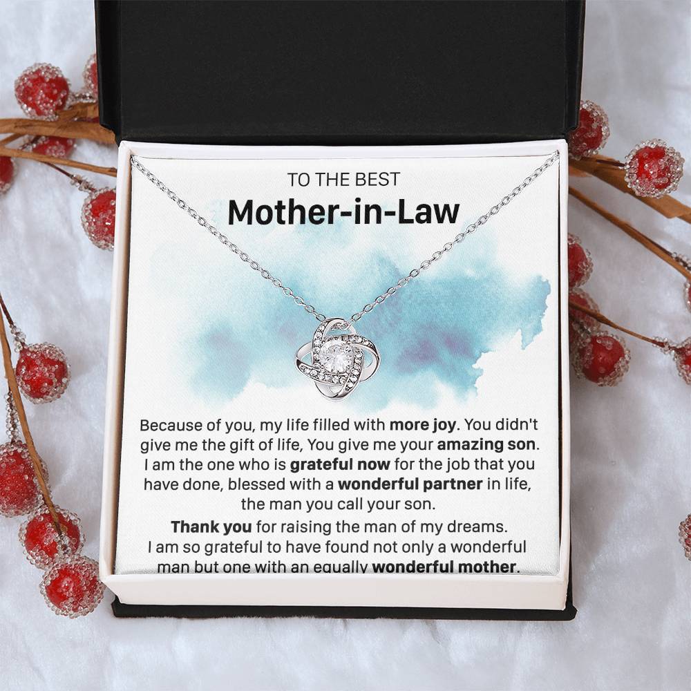 Gift For Mother-In-Law More Joy Grateful Now Love Knot Necklace Love Knot Necklace