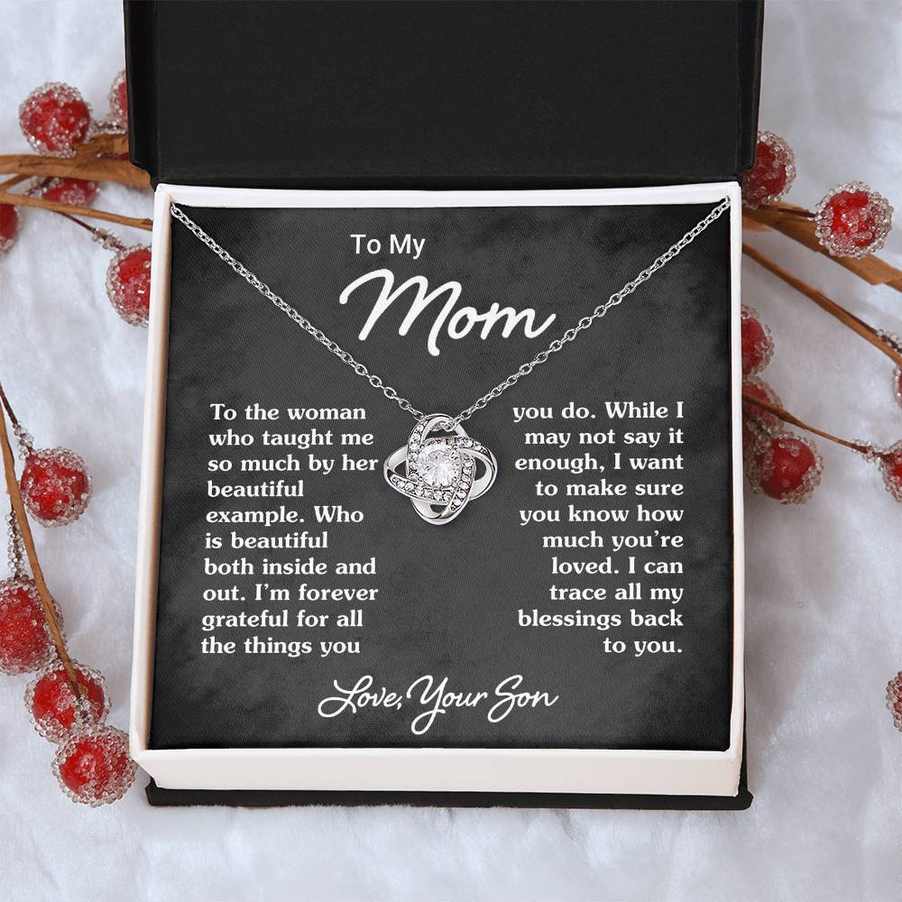 To My Mom - Heart Melt Message Love Knot Necklace 1 Love Knot Necklace