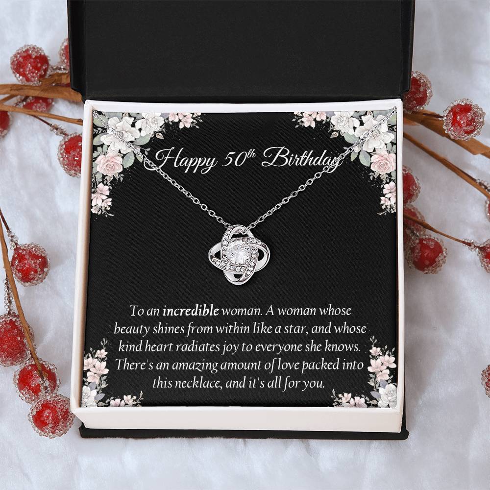 Happy 50Th Birthday Gift For Her Sentimental Gift Birthday Jewelry Necklace Gift Box With Message Card Love Knot Necklace