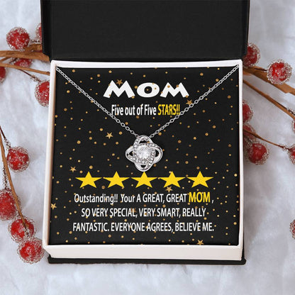 Humorous Gift For Mom Five Star Review For Mom Message Card Gift Necklace For Mom Funny Gift Necklace For Mom Birthday Mother's Day Gift Necklace Love Knot Necklace