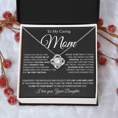 To My Caring Mom Love Knot Necklace