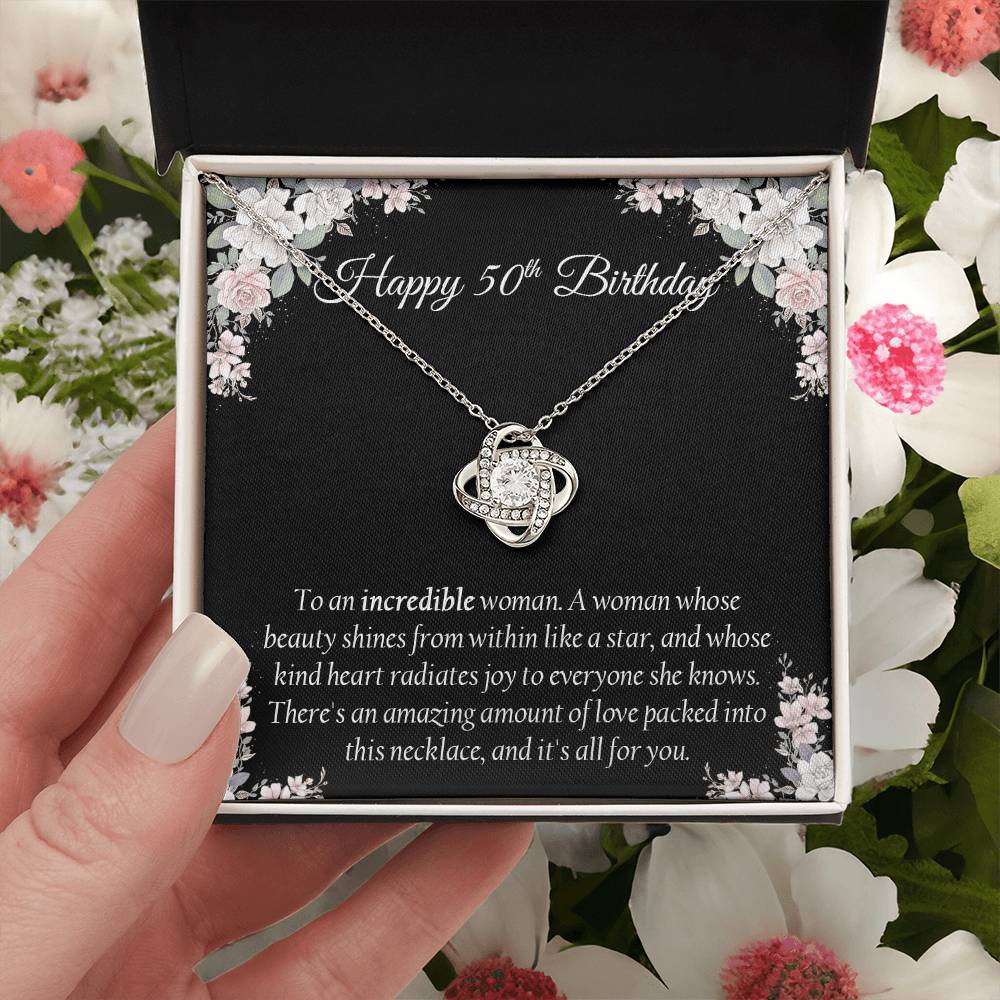 Happy 50Th Birthday Gift For Her Sentimental Gift Birthday Jewelry Necklace Gift Box With Message Card Love Knot Necklace