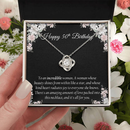 Happy 50Th Birthday Gift For Her Sentimental Gift Birthday Jewelry Necklace Gift Box With Message Card Love Knot Necklace