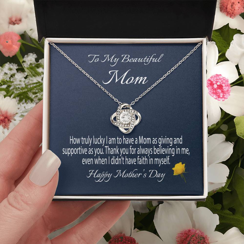To My Beautiful Mom Gift Necklace Mother's Day Message Card Necklace For Mom To Mom From Daughter Gift To Mom From Son Gift Ne Love Knot Necklace
