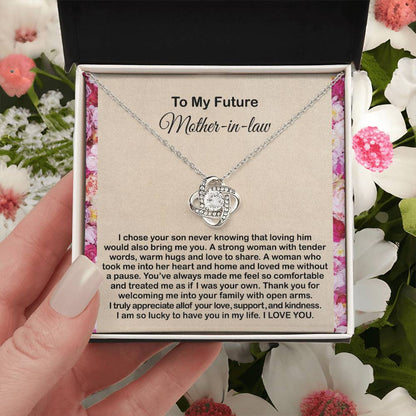 To My Mother In Law Necklace From Daughter Gift To Mother-In-Law For Christmas Birthday Mother's Day Message Card To Mom-In-Law Love Knot Necklace