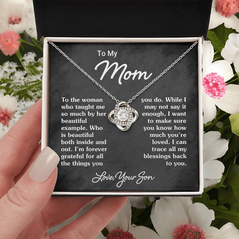 To My Mom - Heart Melt Message Love Knot Necklace 1 Love Knot Necklace