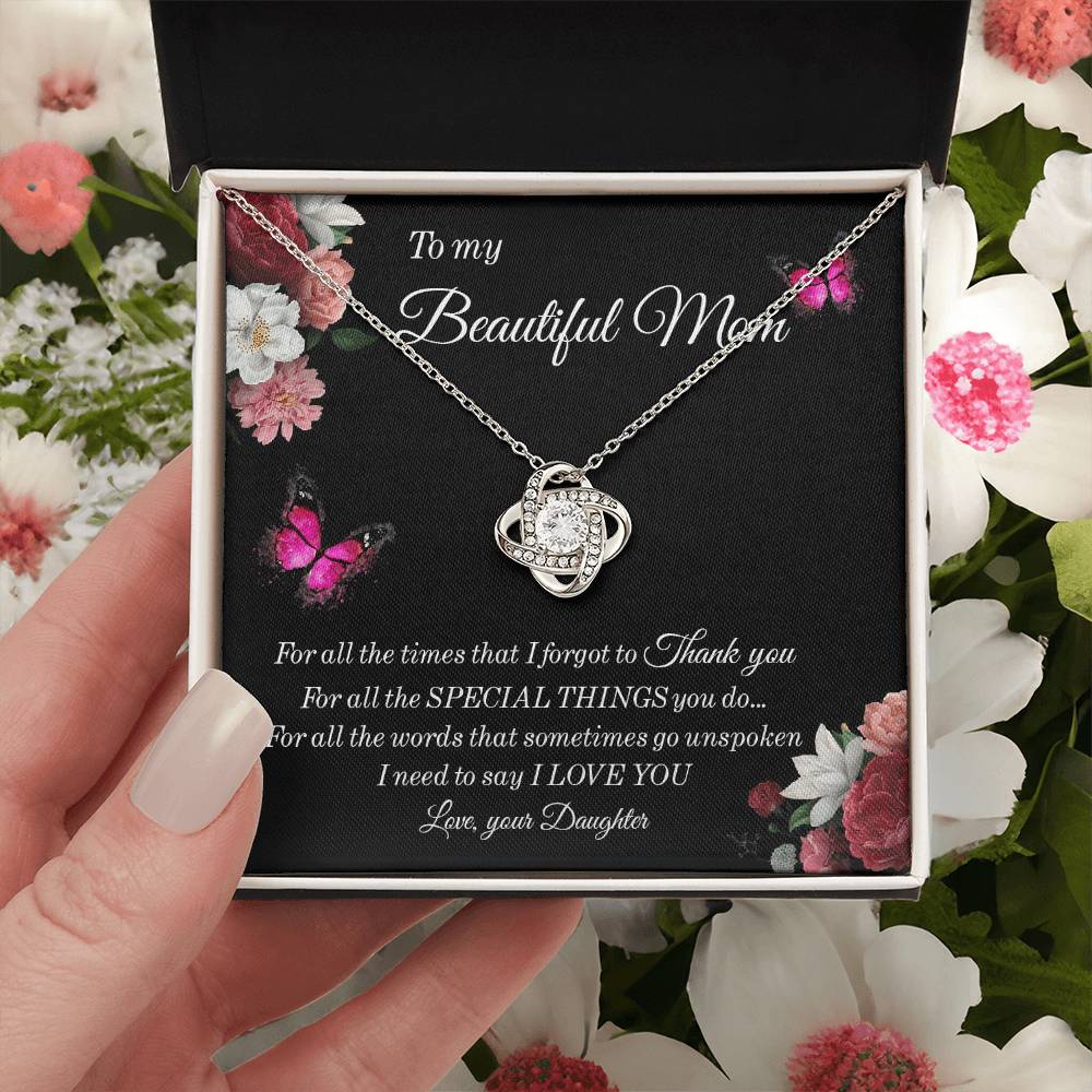 To My Beautiful Mom Necklace Sentimental Gift For Mom From Daughter Mom Birthday Gift Mother's Day Jewelry Gift Love Knot Necklace