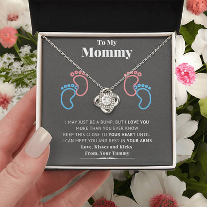 To My Mommy Baby Feet Heart First Time Mom Mom To Be Baby Shower Gift Expecting Mother Pendant Necklace Gift Set New Mom Gender  Love Knot Necklace