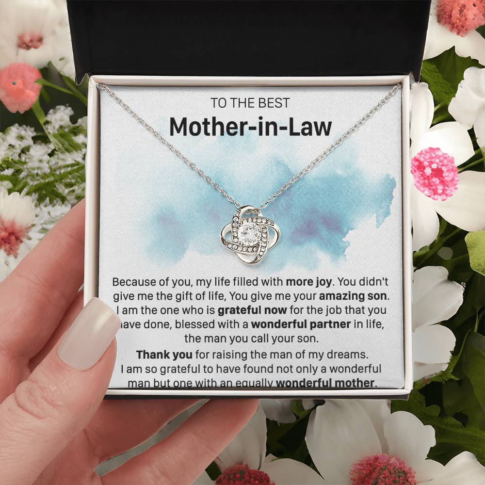 Gift For Mother-In-Law More Joy Grateful Now Love Knot Necklace Love Knot Necklace
