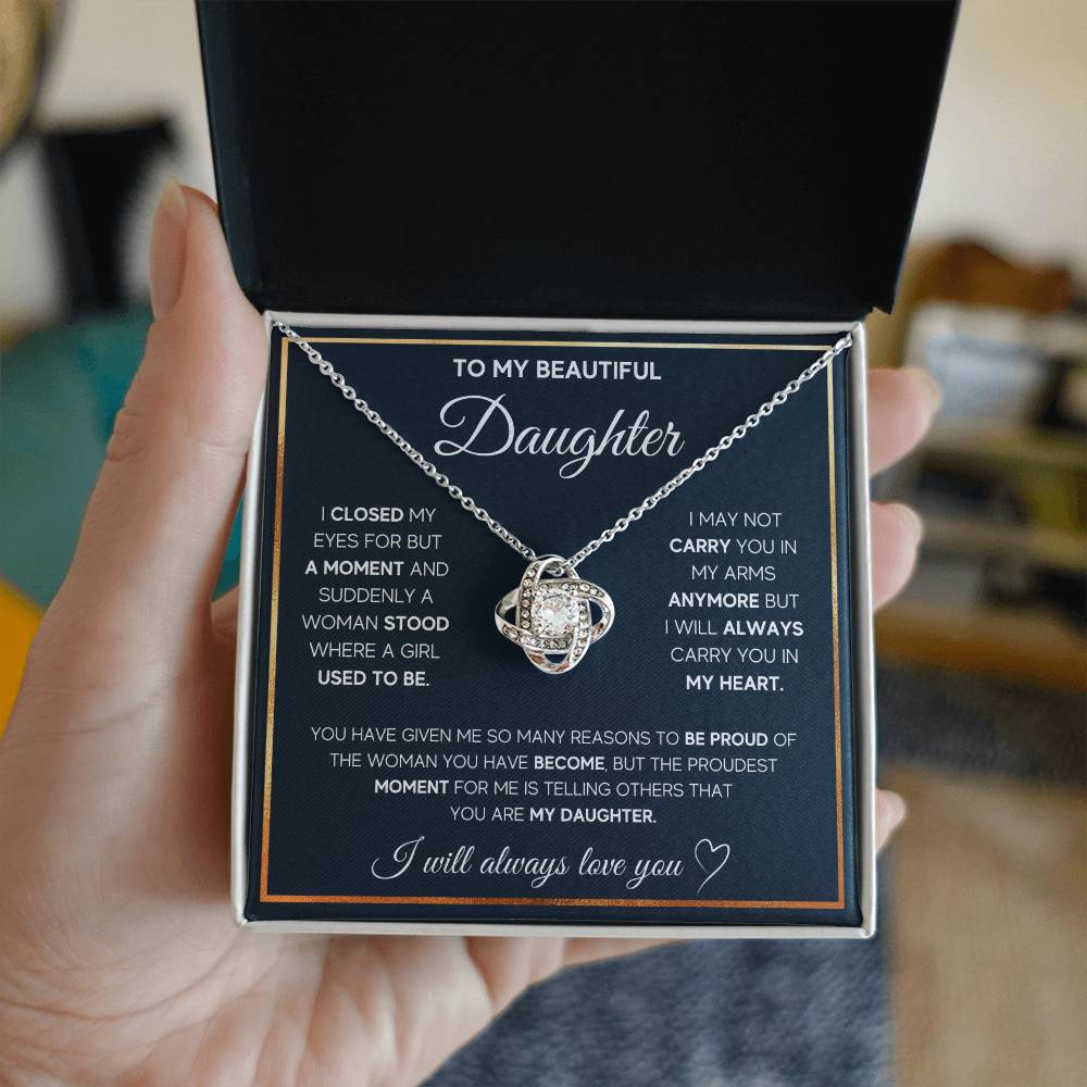To My Daughter Proud Love Knot Necklace Gift Set Love Knot Necklace