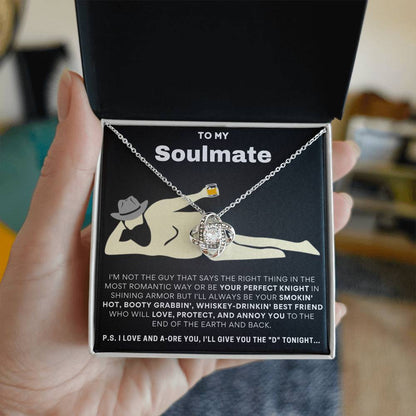 To My Soulmate  I Love & Adore You... Gold Love Knot Necklace