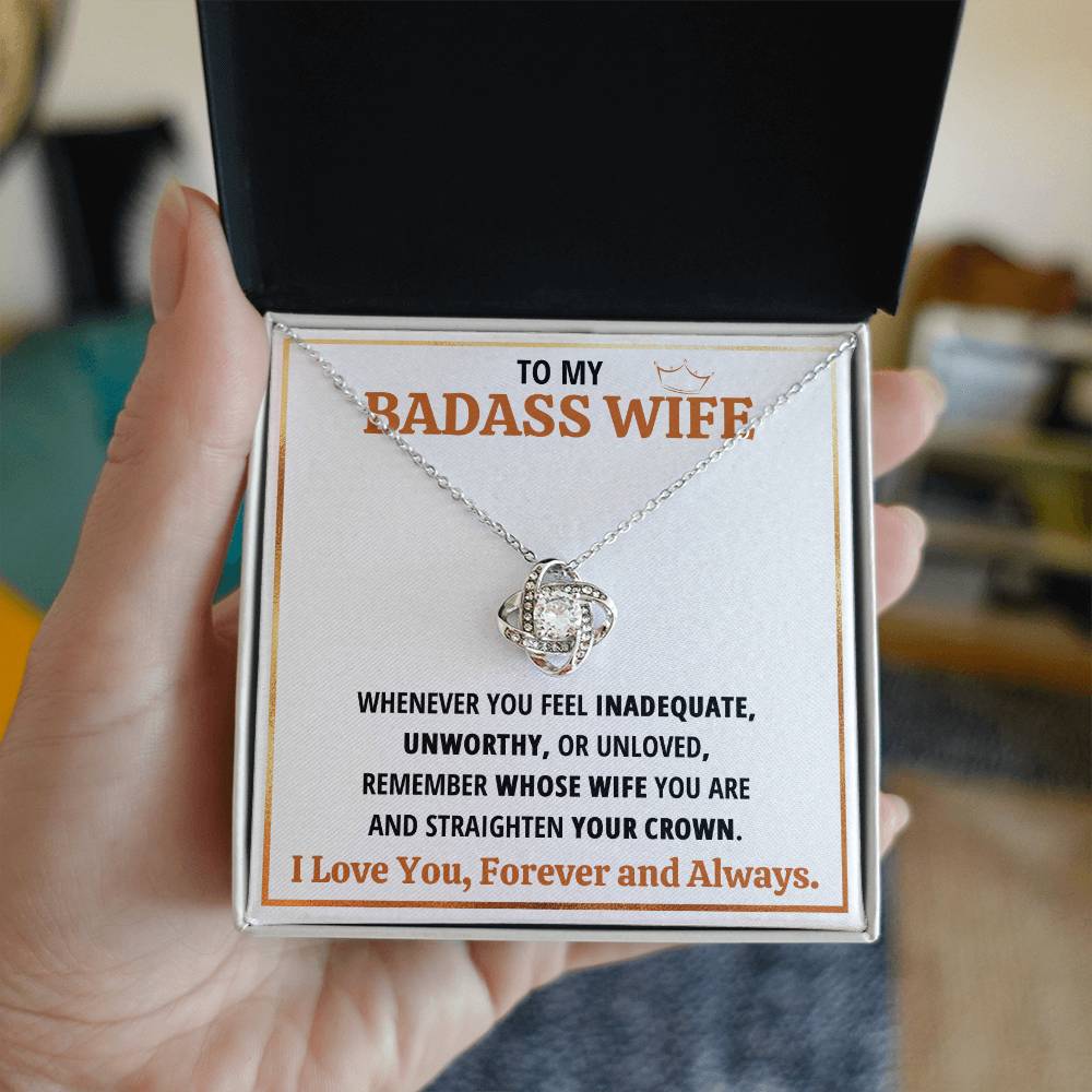 To My Badass Wife Love Knot Earring Necklace Gift Set Love Knot Necklace