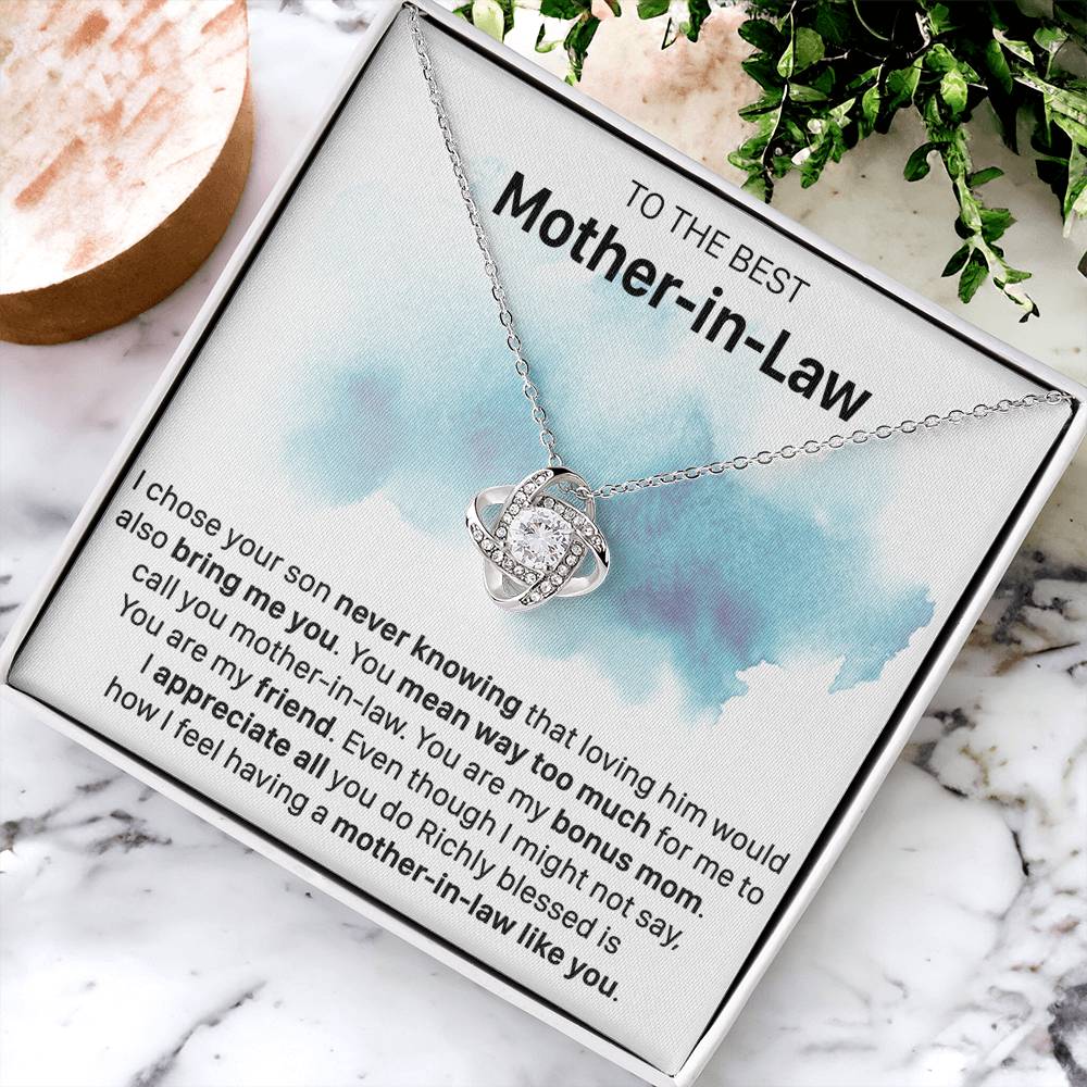 Gift For Mother-In-Law Never Knowing Bonus Mom Love Knot Necklace Love Knot Necklace
