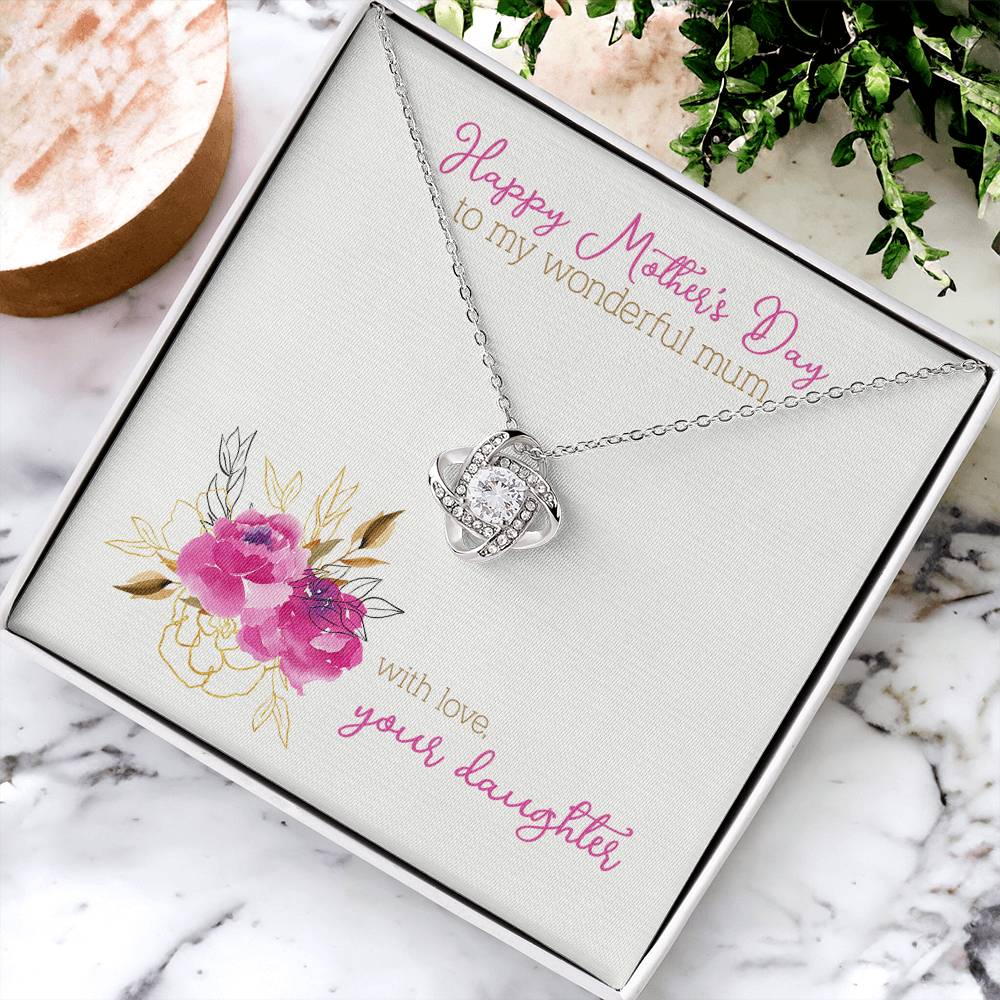 Mothers Day Gift To Mum From Daughter Love Knot Necklace White Gold Cubic Zirconia Mother's Day Gift Love Knot Necklace