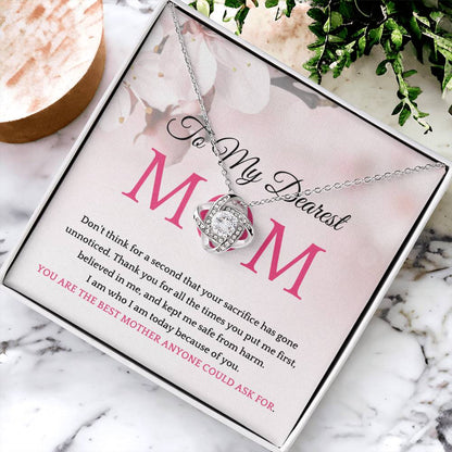 Thank You To My Dearest Mom Elegant Center Cz Love Knot Pendant Necklace Love Knot Necklace
