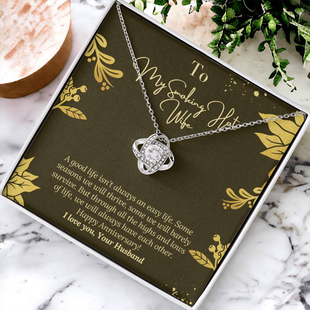 Happy Anniversary To Wife With Message Card From Husband To Wife Happy Anniversary Gift Jewelry For Wife Necklace Gift Fo Love Knot Necklace