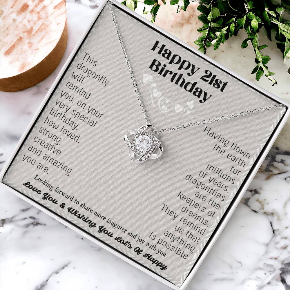 21St Birthday Dragonfly Necklace Gift Happy 21St Birthday Gifts For Her Best Friend Daughter Sister Niece Auntie Necklace Happy 21 Birthday Birthday Ne Love Knot Necklace