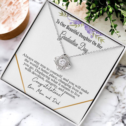 Graduation Gift Necklace For Daughter To Our Beautiful Daughter On Her Graduation Day Message Card Necklace For Daughter Gr(1) Love Knot Necklace