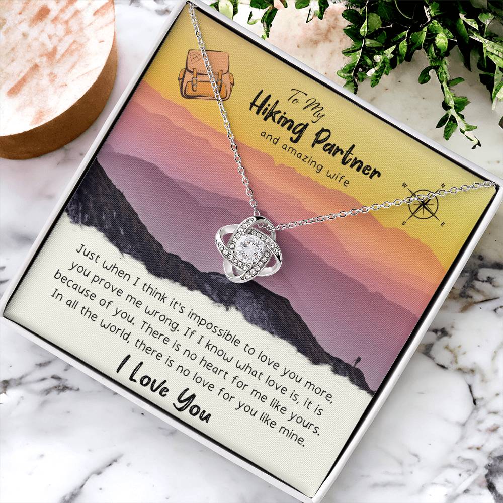 To My Wife Gift Necklace To My Hiking Partner And Amazing Wife Anniversary Gift For Wife Birthday Gift To Wife From H Love Knot Necklace