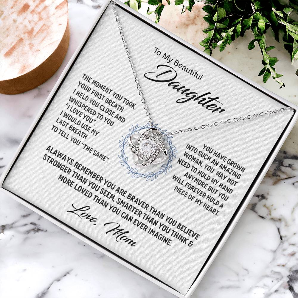 14K White Gold To My Beautiful Daughter - Love Knot Necklace Love Knot Necklace