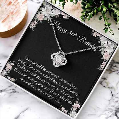 Happy 50Th Birthday Gift For Her Sentimental Gift Birthday Jewelry Necklace Gift Box With Message Card Love Knot Necklace