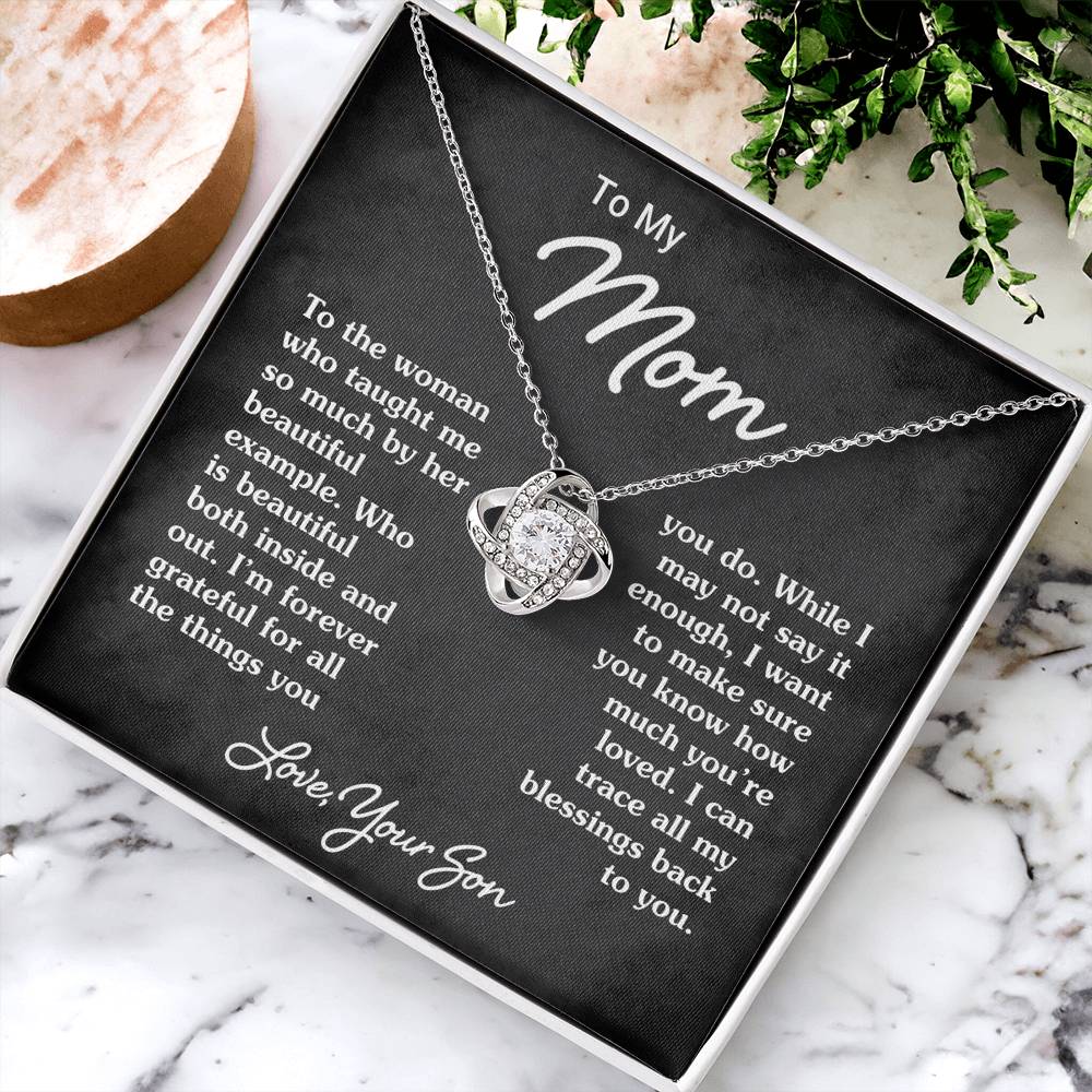 To My Mom - Heart Melt Message Love Knot Necklace 1 Love Knot Necklace
